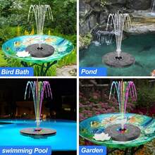 Solar Water Fountain Bird Bath For Outside - LED Colorful Lights, Battery, Multiple Nozzles - Universal For Outdoor Bird Baths, Gardens, Ponds, Fish Tanks, Aquariums And Pools - Black - View 5