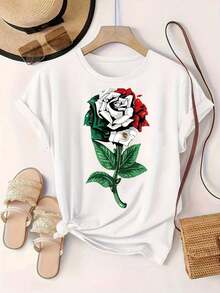 2026 camisetas para hombre - Camiseta casual de manga corta para mujer - Rosa blanca con colores y emblema de la bandera mexicana, cuello redondo, top de verano, lavable a máquina, camisetas para damas, atuendo casual, aspecto moderno, ajuste cómodo.  
 -Black camisas para hombre - Blanco - Ver 2