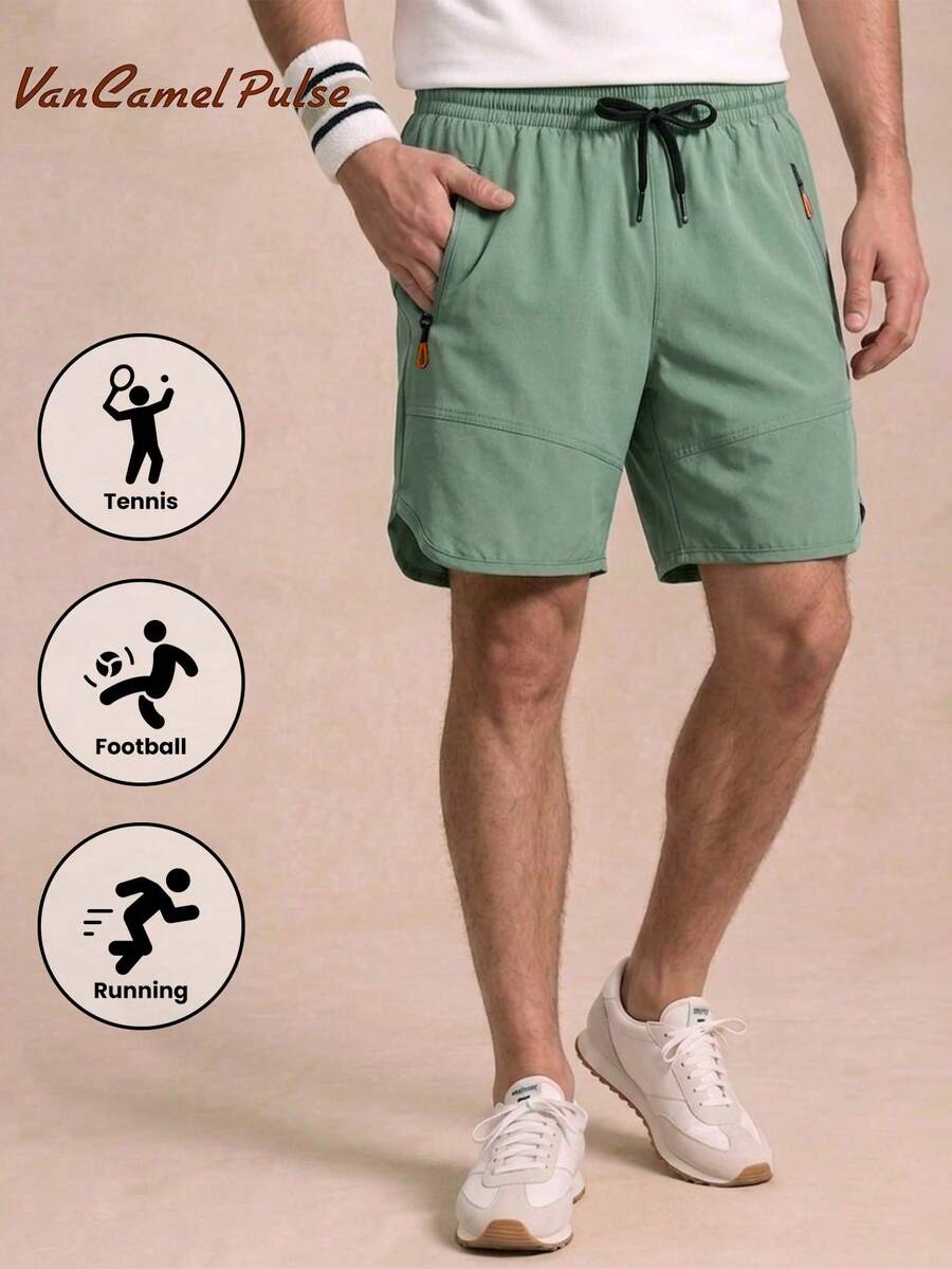 Vancamel Pulse Men's Loose Breathable Lightweight Patchwork Design Sports Shorts, Simple Versatile Casual Lounge Pants For Home, Outdoor Running And Workout, For Him - Mint Green - View 1