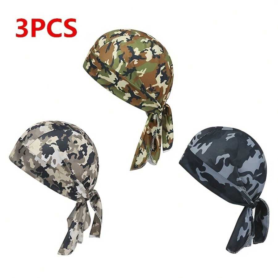 1pc/3pcs Unisex Pirate Hat, Fashionable Camouflage Print Bandana, Breathable Quick-Dry Casual Headwear - Multicolor - View 1