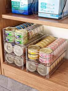 4/2/1pc Stackable Cat Food Storage Box, Large Capacity, With Handle, Cat And Dog Toy Storage, Cat And Dog Food Storage, Suitable For Cat And Dog Treats, Kitchen, Refrigerator And Cabinet Storage Container. - Clear - View 3
