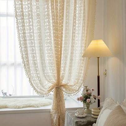 Rideaux transparents jacquard ajourés de style bohème, avec poche pour tringle, drapé naturel, texture douce et de haute qualité avec isolation thermique, en soie, non doublés, lavables, convenant pour le salon, la chambre, la salle à manger, la cuisine, le café, la baie vitrée, le séparateur de pièce