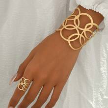 2件/組 時尚精緻優雅性感誇張幾何繞線設計開口戒指珠寶套組 - 金色 - 查看 2