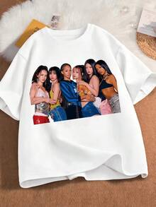 Nueva colección de verano 2026: Camiseta estampada de manga corta con cuello redondo, estilo casual primavera/verano, ropa de mujer. Envío gratuito, se envía en 24 horas. - Weiss - Visa 7