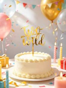 3件套金色亚克力生日派对“Two Wild”气球造型英文字母蛋糕装饰，生日/婚礼派对蛋糕小吃配件，烘焙装饰用品，派对礼物，万圣节，圣诞节活动和派对装饰 - styleB - 查看 7