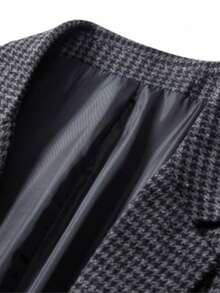 Men's Houndstooth Single-Breasted Suit, Business Casual Slim Fit Plaid Blazer - Black - View 4
