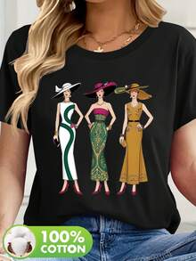 3 Women's Short Sleeve Printed T-Shirts, High Quality Fabric, New Summer Style, Machine Washable 80957 - 黑色 - 查看 7