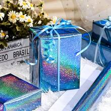 A Roll Of Blue Gradient Star Wrapping Paper, Featuring A Metallic Holographic Star Design. Suitable For Birthday,Graduation, Wedding And Baby Shower - Multicolor - View 2