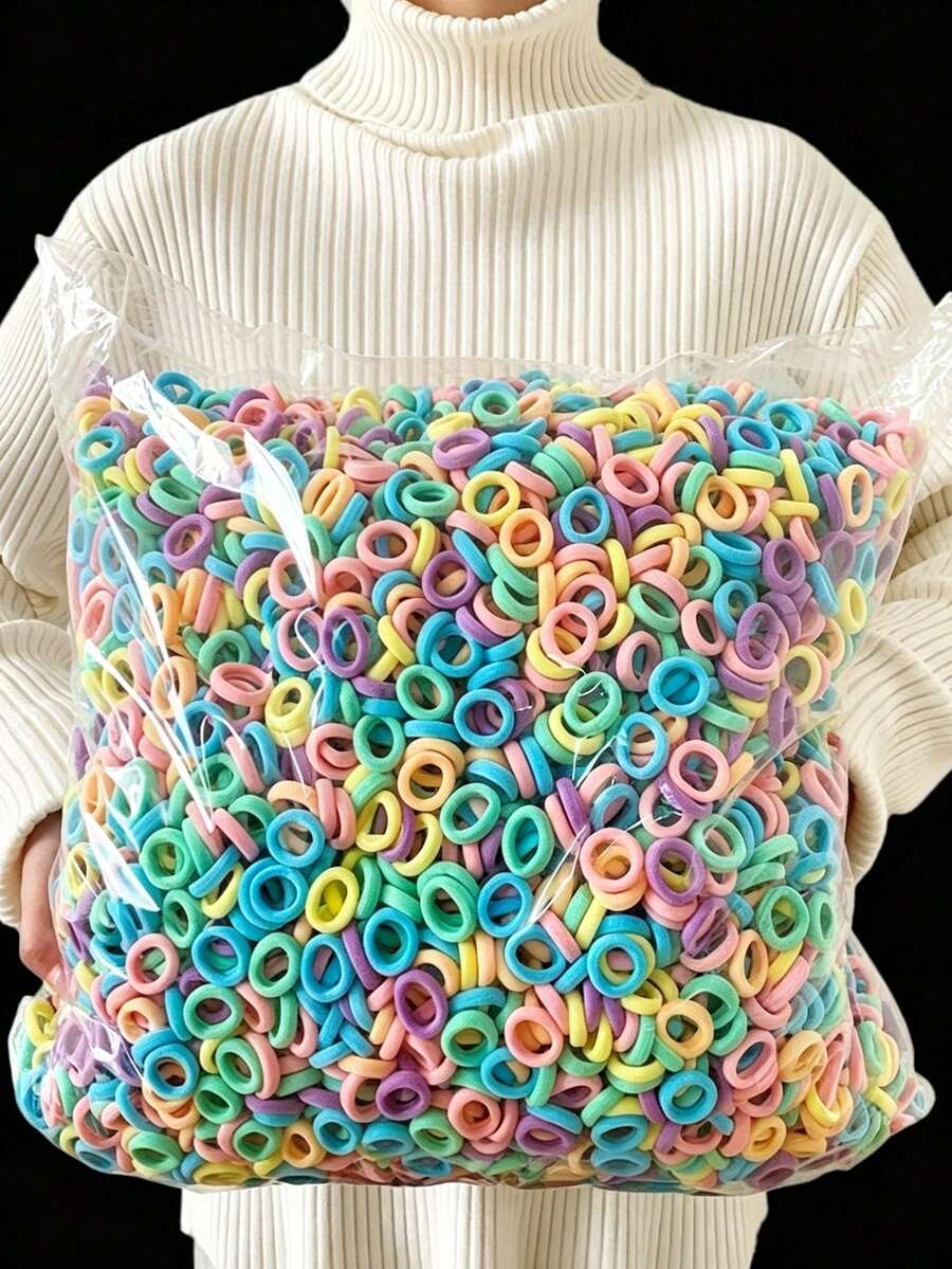 100/200入彩色小號髮圈,小彈性髮圈,可愛迷你無縫毛巾髮圈,適合細髮、短髮與編髮,適合日常佩戴 - 彩色 - 查看 1