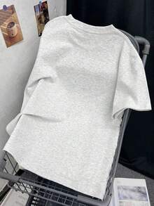 [ 100% Cotton ] Recommended New Products For Summer 2026: Lace Logo T-Shirt, Summer Dress, Women's Fashion T-Shirt, Short Sleeve Office Casual 200g Cotton Cartoon Character Printed Loose White Top, Y2K Women's Top, Spring Dress Top - Light Gray - View 2