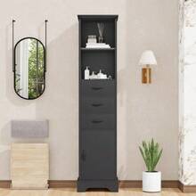 Bathroom Cabinet Measuring 38 X 26 X 172.5 Cm High, Fully Lacquered For Moisture Resistance, Three Drawers + Double Open Shelf + Cabinet Doors, Adjustable Shelves, White. - Black - View 9