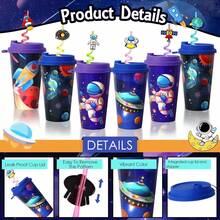 8 Cups 8 Straws Space Theme Party Cup & Straw Set, Reusable Space Party Supplies Decoration, Space Theme Party Cup, Fun Drinking Set, Perfect Gift Choice For Galaxy Theme Party - View 6