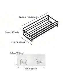 1/2pcs Wrought Iron Wall-Mounted Storage Rack, Shower Caddy - Multi-Functional Floating Shelf, Suitable For Bathroom, Bedroom And Kitchen Storage Organizer, With Hooks, No-Drill Bathroom Essential Storage Rack - Multicolor - View 4