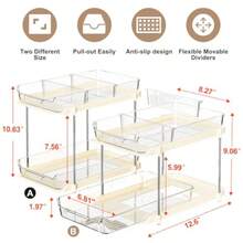 Delamu Organizador Debajo del Fregadero de 2 Niveles Multiusos para Baño Y Cocina Organizador de Baño Extraíble con Divisores Ajustables Apilable para Alacena O Botiquín - Beis - Ver 3