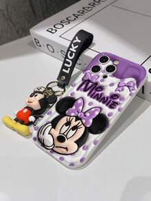 This Disney Mickey Mouse Lanyard Phone Case Is Fully Covered In TPU Material. It's Shockproof, Lightweight, And Compatible With IPhone17/16/11/13/15/15 Plus/15 Pro/15 Pro Max/12/14 Pro Max/11 Pro Max/12 Pro/12 Pro Max/13. This Phone Case Makes A Popular Birthday Gift Or Business Gift; It's Durable, Stain- And Fingerprint Resistant, And Suitable For Both Men And Women. The Set Also Includes A Mickey Mouse Phone Case And A Mickey Mouse Plush Bracelet. It's A Perfect Gift For Friends And Family. This Stylish Phone Case Is Fun, Lightweight, And Durable. IPhone17 Pro Max Phone Case, Minnie Mouse Phone Case. - trắng - Xem 6