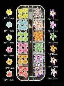 1 Box gemischte ABS Leopardenmuster Blumen Nagelkunst Dekorationen, Eiskristall Blumen Nagel Dekoration, halbtransparente 3D Harz Blütenblätter, Y2K Farbverlauf Polka Dot Blumen Nagelkunst Zubehör Set, DIY Nagelbedarf, Feiertagsgeschenk Nagel Dekoration - Verschiedenfarbig - Übersicht 7