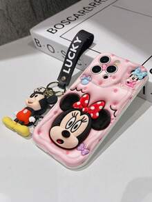 This Disney Mickey Mouse Lanyard Phone Case Is Fully Covered In TPU Material. It's Shockproof, Lightweight, And Compatible With IPhone17/16/11/13/15/15 Plus/15 Pro/15 Pro Max/12/14 Pro Max/11 Pro Max/12 Pro/12 Pro Max/13. This Phone Case Makes A Popular Birthday Gift Or Business Gift; It's Durable, Stain- And Fingerprint Resistant, And Suitable For Both Men And Women. The Set Also Includes A Mickey Mouse Phone Case And A Mickey Mouse Plush Bracelet. It's A Perfect Gift For Friends And Family. This Stylish Phone Case Is Fun, Lightweight, And Durable. IPhone17 Pro Max Phone Case, Minnie Mouse Phone Case. - trắng - Xem 6