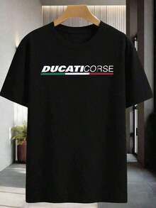 Black Cotton T-Shirt With The DUCATI Corse Logo. 100% Cotton, Loose And Comfortable Fit. Urban Hip-Hop Style. Artistic Print. - 黑色 - 查看 8