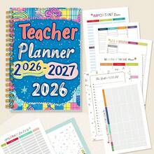 1件裝 2026-2027彩色教師計畫本，附黏性索引標籤，學年教學計畫與教室管理，適合返校教師，可用於課堂排程、教案準備、學生管理、每日任務追蹤，學校與辦公室必備用品 - A - 查看 2
