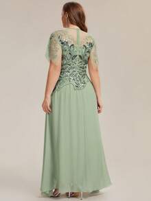 EVERPRETTY Vestido de noche largo formal elegante para mujer talla grande con patchwork de lentejuelas, gasa, lentejuelas y bordado, adecuado para baile de graduación, fiesta de noche, boda - verde menta - Ver 2