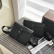 peach tree 男士斜挎包，小方翻盖包，PU防水钱包，信封包，男女通用商务收纳包，可存放商务用品、洗漱用品、工具，大容量，便携，黑色手提包，公文包，办公用品，复古男士礼物，桃树图案 - 黑色 - 查看 11