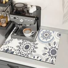 1pc Bohemian Pattern Printed Absorbent Dish Drying Mat, Espresso Machine Countertop Absorbent Mat, Sink Drainage Mat, Soft Faucet Absorbent Mat, Sink Cup Mat, Home & Kitchen, Bathroom Accessories - Multicolor - View 7
