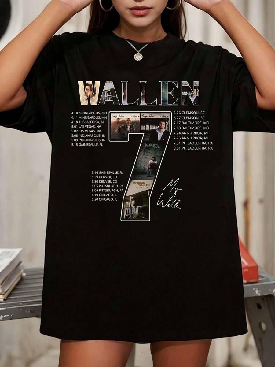 MorganS WallenS Albumomslag Turnéschema Grafisk Överdimensionerad Svart T-shirt - Svart - Visa 1
