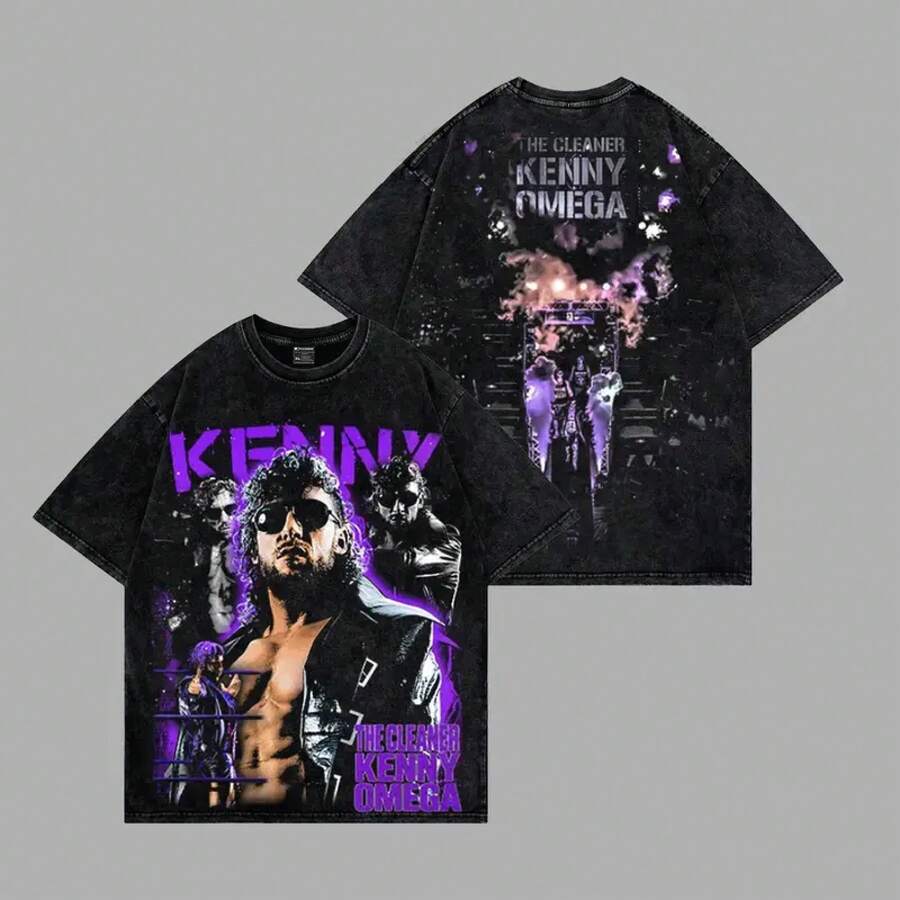 Nueva camiseta retro de peso pesado con tela cómoda. Retro Kenny Omega - The Cleaner Premium Acid Washed 100% Cotton T-Shirt, camiseta gráfica de la leyenda de la lucha libre AEW, camiseta Bullet Club Elite, ropa para fans de AEW y NJPW. El mejor regalo para amigos. - Negro - Ver 1