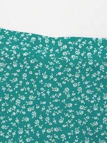 de gasa con cintura alta y línea A con estampado floral diminuto para mujer, atuendo casual para exteriores y vacaciones - verde menta - Ver 7