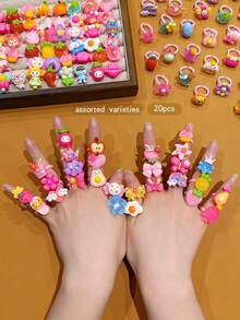 20pcs Assorted Colorful Cartoon Rings, Suitable For Daily Wear - one-size - View 3