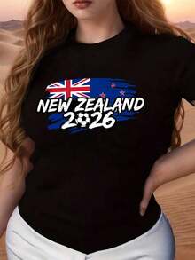 ropa de mujer Diseño de Bandera y Fútbol de Nueva Zelanda 2026, Ropa de Verano para Aficionados al Fútbol, Regalo para Amantes de los Deportes, Camiseta de Talla Grande para Mujer, Camiseta de la Copa Mundial 2026, Top de Manga Corta, Cómoda de Usar con Tela de Algodón Puro de Baja Elasticidad, Camiseta Casual para Uso Diario al Aire Libre, La Mejor Opción para Regalar (Tallas S-5XL). camisas de mujer - Negro - Ver 1