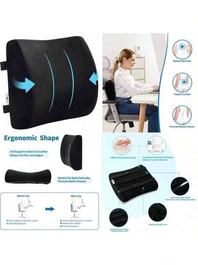 1 chiếc gối tựa lưng nhỏ bằng mút hoạt tính, kích thước 32*31*10cm, có khóa cài đôi, có thể điều chỉnh, dùng làm gối tựa lưng cho ghế văn phòng hoặc xe hơi.