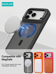Koolife 1pc Black Premium Magnetic Phone Case, With Metal Lens Holder, Acrylic Matte Back Texture, Compatible With IPhone 18pro/18promax/16, 16 Pro, 16 Pro Max, 17, 17 Pro, 17 Pro Max, Supports Magnetic Wireless Charging - Black - View 10