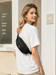 Puma PR Classic 腰包，便攜式胸包，休閒運動斜挎包，戶外旅行中性腰包，078213-01 - 黑色 - 查看 2
