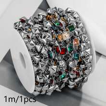 1 Meter 304 Stainless Steel 18K Gold‑Plated Chain With Heart, Star, Oval, Rectangle And Other Shaped Colorful Rhinestones, DIY Accessories For Handmade Necklaces And Bracelets - Chain - View 12