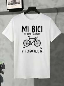 Men's Casual Bicycle Graphic T-Shirt, High Quality Fabric, Crew Neck, Comfortable Fit, Art Print - White - View 2
