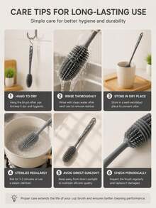 1pc Multi-Functional Long Handle Silicone Brush, Cleaning Brush, Long Handle Design - No Electricity Needed, Multi-Functional Cleaning Brush, Suitable For Kitchen, Furniture - Deep Cleaning Coffee Cups, Water Bottles - Applicable To All Surfaces, Suitable For Cups And Bottles - Reusable, Ideal For Kitchen, Bathroom - Grey - View 10