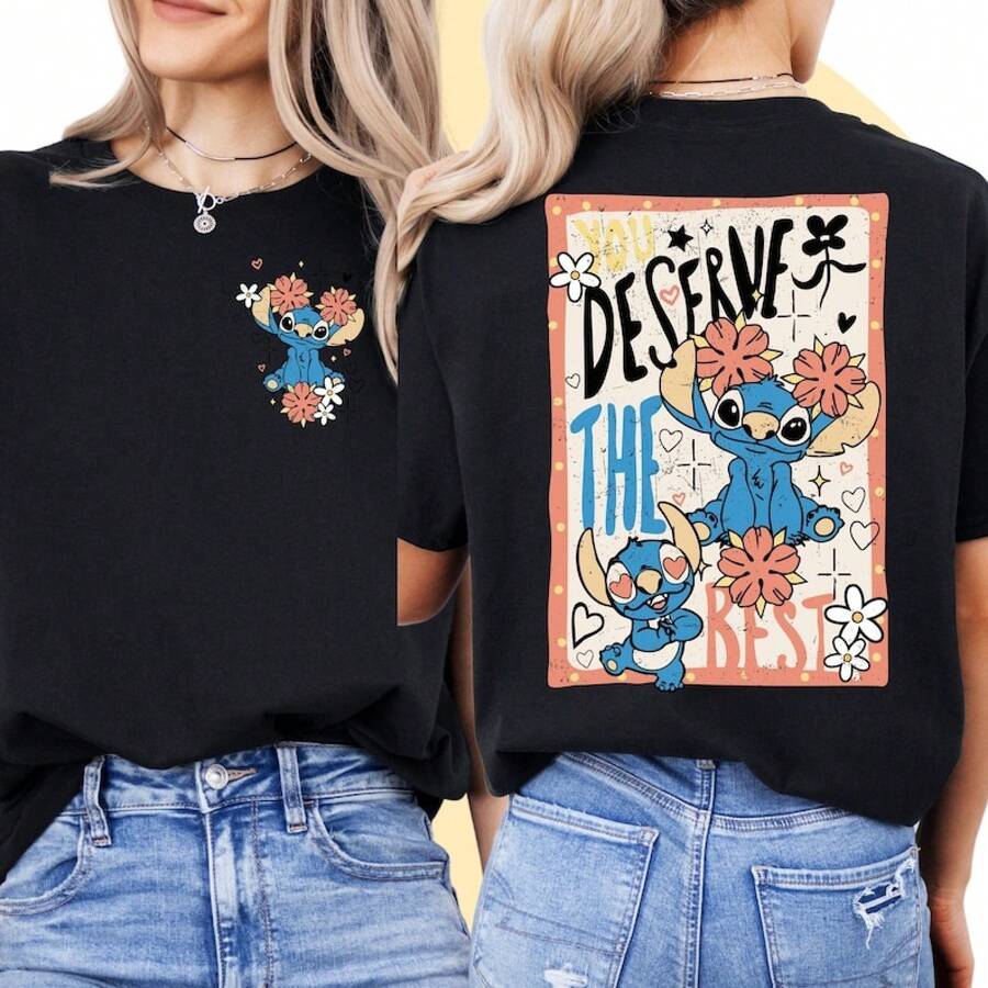 Lilo And Stitch Shirt | Stitch Tshirt | Disney Cartoon Shirt Unisex | Disney Theme Party -- Disneys Disneyland Paris The Magic Kingdom Disneyesque B6Holiday Gifts Valentine's Day Gifts Earth Day Gifts Oktoberfest Gifts Summer Bank Holiday Gifts - màu đen - Xem 1