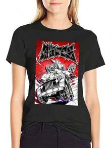 Gachiakuta Motorcycle Casual T-Shirt In Black And White, Crew Neck, Short Sleeve, Perfect Gift For Men, Clothing | Casual Style | Moisture-Wicking Fabric, Rapper Print T-Shirt - 180 G/M² Cotton, Unisex Casual Short-Sleeve T-Shirt For Men And Women, Comfortable For All Seasons, Machine Washable, Size KGKH - 黑色 - 查看 7