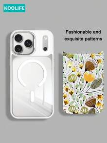 KOOLIFE 可拆卸磁吸植物圖案手機殼,金色箔壓紋 3D 植物圖案,PC+TPU 防震保護殼,適用於 Apple 17/17 Pro/17 Pro Max - 金葉線描花 - 查看 3