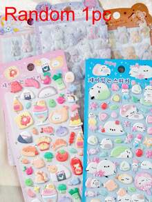 Cute 3D Plush Sticker Set, Cartoon Animal Decorative Stickers For Planner, Journal, Notebook And Stationery - Multicolor - View 9