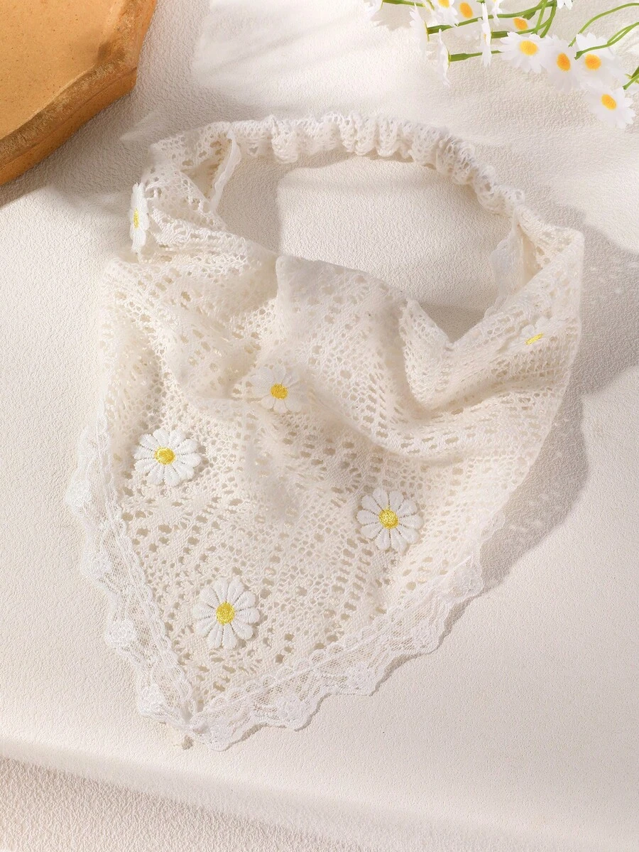1件装女士发带，法式优雅花卉蕾丝向日葵头饰，弹力发饰，适合日常、派对、海滩度假等场合。 - 米色 - 查看 1