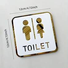 12cm/4.72in Acrylic Mirror Finish Unisex Toilet Sign, Self-Adhesive Easy To Remove, Suitable For Home And Public Restroom Indication - A - View 3