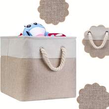 Senmeo 6 Pcs 11*11*11 Inch Foldable Fabric Storage Boxes,Large Cube Design,Rope Side Handles,Durable White&Beige Material,Stackable Space Saving,For Home/Office/Closet/Shelf - 11x11x11 Inches - View 5