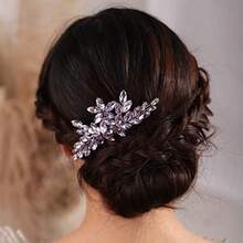 Yqq Kercisbeauty Purple And Silver Crystal Side Hair Comb For Bride, Women And Girls, For Graduation, Bohemian Style, Handmade Purple Hair Accessories - 紫色的 - 查看 2