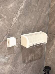 1pc Bathroom Toothbrush Holder, Multi-Function Adhesive Toothbrush Storage Rack With Cover, Holds 2/6 Toothbrushes, Bathroom Accessory, Back To School Season - White - View 13