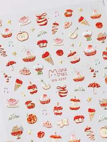 1 Piece Of Sweet Style Pink And Red Color Bowknot Apple Cake Cat Paw Lens Film Sticker. The Sticker Features A Variety Of Elements Including Stars, Bowknot, Cakes, Hearts, Umbrellas, Etc., Suitable For Various Phone Cases, Earphone Cases, And Nail Art Decoration Stickers. It Can Be Freely Customized And Is Always A Beautiful Sticker. - Multicolor - View 10