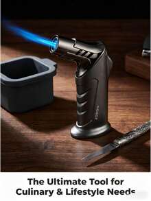 Heavy Duty Dual Flame Butane Torch Lighter, Windproof Refillable Jet Lighter With Continuous Flame Lock, Zinc Alloy Handheld Blow Torch For Culinary, Baking, Crafts & Hobbies (Butane Gas Not Included) - Premium Nickel Black - Black - View 2
