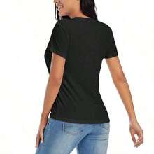 Women's Casual Crew Neck T-Shirt, Size 2025 | Short Sleeve, For Everyday And Sports Wear, Featuring A Goose Print, Perfect Gift For Friends And Family On Valentine's Day, Black T-Shirts CLL-2432180g - 黑色 - 查看 3