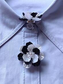 1个/2个优雅花朵纽扣套，衬衫纽扣套，夹式纽扣套，时尚水晶袖扣套，适用于燕尾服和婚纱装饰 - 查看 1